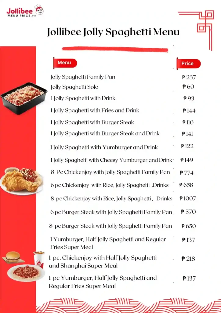Jollibee Jolly Spaghetti Menu ph