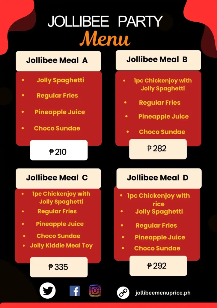 Jollibee Party Menu prices